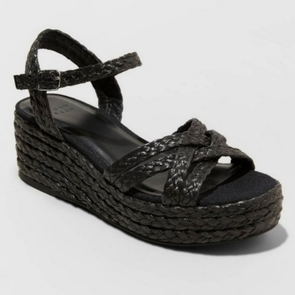a new day Shoes - A New Day Luisa Black Straw Woven Braided Platform Wedge Sandals